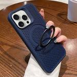 For iPhone 15 Pro Hollow Cooling Magsafe Phone Case with Holder(Blue)