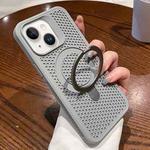 For iPhone 14 Plus Hollow Cooling Magsafe Phone Case with Holder(Grey)