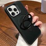 For iPhone 14 Pro Hollow Cooling Magsafe Phone Case with Holder(Black)