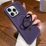 For iPhone 14 Pro Hollow Cooling Magsafe Phone Case with Holder(Purple)