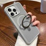 For iPhone 11 Pro Max Hollow Cooling Magsafe Phone Case with Holder(Grey)
