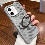 For iPhone 11 Hollow Cooling Magsafe Phone Case with Holder(Grey)