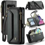 For Samsung Galaxy S10 CaseMe C36 Card Slots Zipper Wallet RFID Anti-theft Leather Phone Case(Black)