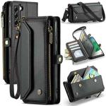 For Samsung Galaxy S21 FE 5G CaseMe C36 Card Slots Zipper Wallet RFID Anti-theft Leather Phone Case(Black)