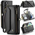 For Samsung Galaxy S21+ 5G CaseMe C36 Card Slots Zipper Wallet RFID Anti-theft Leather Phone Case(Black)