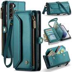For Samsung Galaxy S21+ 5G CaseMe C36 Card Slots Zipper Wallet RFID Anti-theft Leather Phone Case(Blue-green)