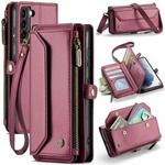 For Samsung Galaxy S21+ 5G CaseMe C36 Card Slots Zipper Wallet RFID Anti-theft Leather Phone Case(Wine Red)