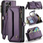 For Samsung Galaxy S21 Ultra 5G CaseMe C36 Card Slots Zipper Wallet RFID Anti-theft Leather Phone Case(Purple)