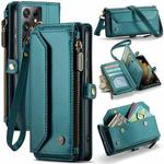 For Samsung Galaxy S21 Ultra 5G CaseMe C36 Card Slots Zipper Wallet RFID Anti-theft Leather Phone Case(Blue-green)