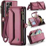For Samsung Galaxy S21 Ultra 5G CaseMe C36 Card Slots Zipper Wallet RFID Anti-theft Leather Phone Case(Wine Red)