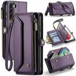 For Samsung Galaxy S21 5G CaseMe C36 Card Slots Zipper Wallet RFID Anti-theft Leather Phone Case(Purple)