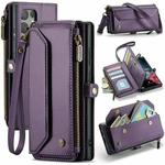 For Samsung Galaxy S22 Ultra 5G CaseMe C36 Card Slots Zipper Wallet RFID Anti-theft Leather Phone Case(Purple)