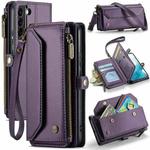 For Samsung Galaxy S22 5G CaseMe C36 Card Slots Zipper Wallet RFID Anti-theft Leather Phone Case(Purple)