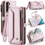 For Samsung Galaxy S22 5G CaseMe C36 Card Slots Zipper Wallet RFID Anti-theft Leather Phone Case(Pink)