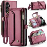 For Samsung Galaxy S23 FE 5G CaseMe C36 Card Slots Zipper Wallet RFID Anti-theft Leather Phone Case(Wine Red)