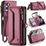 For Samsung Galaxy S23+ 5G CaseMe C36 Card Slots Zipper Wallet RFID Anti-theft Leather Phone Case(Wine Red)