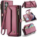 For Samsung Galaxy S23 Ultra 5G CaseMe C36 Card Slots Zipper Wallet RFID Anti-theft Leather Phone Case(Wine Red)