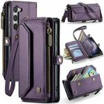 For Samsung Galaxy S23 5G CaseMe C36 Card Slots Zipper Wallet RFID Anti-theft Leather Phone Case(Purple)