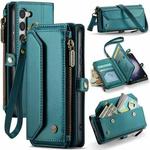 For Samsung Galaxy S23 5G CaseMe C36 Card Slots Zipper Wallet RFID Anti-theft Leather Phone Case(Blue-green)