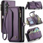 For Samsung Galaxy S24 5G CaseMe C36 Card Slots Zipper Wallet RFID Anti-theft Leather Phone Case(Purple)