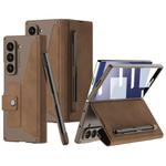 For Samsung Galaxy Z Fold7 5G GKK Integrated Armor Flip Leather Case with Pen Slot, Stylus Not Included(Brown)