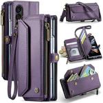 For Samsung Galaxy Z Fold4 CaseMe C36 Card Slots Zipper Wallet RFID Anti-theft Leather Phone Case(Purple)