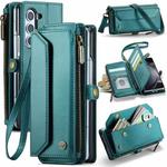 For Samsung Galaxy Z Fold5 CaseMe C36 Card Slots Zipper Wallet RFID Anti-theft Leather Phone Case(Blue-green)