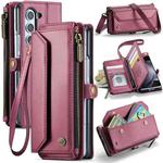 For Samsung Galaxy Z Fold5 CaseMe C36 Card Slots Zipper Wallet RFID Anti-theft Leather Phone Case(Wine Red)