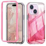 For iPhone 15 Plus IMD Gradient Feather PC Hybrid TPU Phone Case(Rose Red)