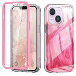 For iPhone 14 IMD Gradient Feather PC Hybrid TPU Phone Case(Rose Red)