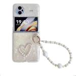 For vivo X Flip Pearlescent Shell Texture Heart Pattern Phone Case with Bracelet(White)