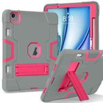 For iPad Air 11 2024 Contrast Color Silicone Acrylic PC Tablet Case with Holder(Grey Rose Red)