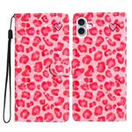 For iPhone 16 3D Pattern Leather Phone Case(Pink Leopard Print)