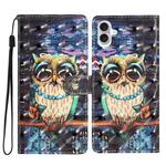 For iPhone 16 3D Pattern Leather Phone Case(Big-eyed owl)