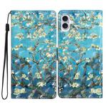 For iPhone 16 3D Pattern Leather Phone Case(Blue Base Apricot Flower)