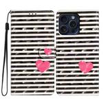 For iPhone 16 Pro 3D Pattern Leather Phone Case(Striped Heart)