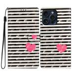 For iPhone 16 Pro Max 3D Pattern Leather Phone Case(Striped Heart)