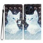 For iPhone 16 Pro Max 3D Pattern Leather Phone Case(White Cat)