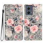 For Motorola Edge 2024 3D Pattern Leather Phone Case(Gray Base Flower)