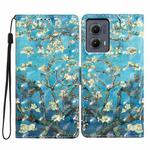 For Motorola Edge 2024 3D Pattern Leather Phone Case(Blue Base Apricot Flower)