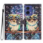 For Motorola Moto G85 3D Pattern Leather Phone Case(Big-eyed owl)