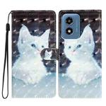 For Motorola Moto G Play 2024 3D Pattern Leather Phone Case(White Cat)