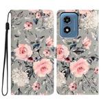 For Motorola Moto G Play 2024 3D Pattern Leather Phone Case(Gray Base Flower)