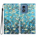 For Motorola Moto G Play 2024 3D Pattern Leather Phone Case(Blue Base Apricot Flower)