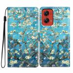 For Motorola Moto G Stylus 5G 2024 3D Pattern Leather Phone Case(Blue Base Apricot Flower)