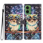 For Motorola Moto G35 3D Pattern Leather Phone Case(Big-eyed owl)