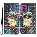 For Motorola Moto G55 3D Pattern Leather Phone Case(Big-eyed owl)