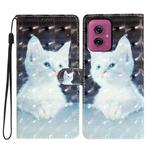 For Motorola Moto G55 3D Pattern Leather Phone Case(White Cat)