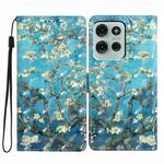 For Motorola Moto G75 5G 3D Pattern Leather Phone Case(Blue Base Apricot Flower)