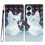 For OPPO A60 3D Pattern Leather Phone Case(White Cat)